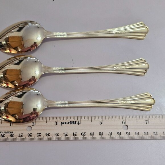 3 Royal Gallery Gold Ribbed Soup Spoons 8.25" ridges fan fancy elegant romance - Picture 8 of 8
